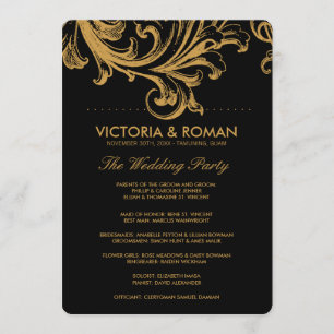 Antique Black and Gold Floral Wedding Programs Programme