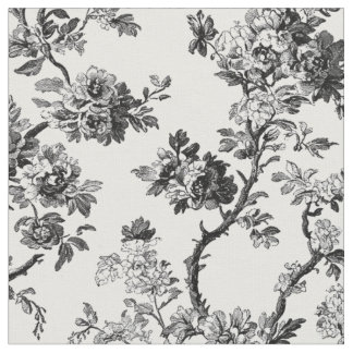 Antique Black Floral Toile Pattern Fabric