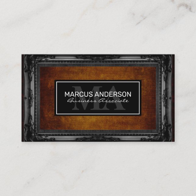Antique Black Frame | Brown Rustic Texture Appointment Card (Front)
