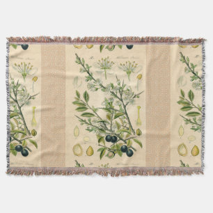 Antique Blackthorn Botanical Print Flower Berry Throw Blanket