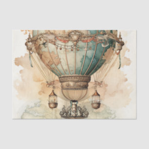 Antique Blue Airship World Map Explorer Tissue Paper