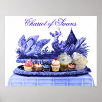 ANTIQUE BLUE CHARIOT OF SWANS AND CUPCAKES