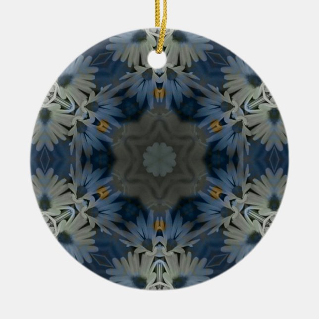 Antique Blue Daisy Floral Ceramic Tree Decoration (Front)
