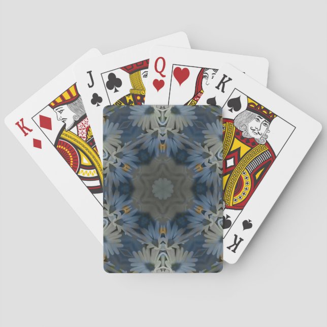 Antique Blue Daisy Floral Playing Cards (Back)