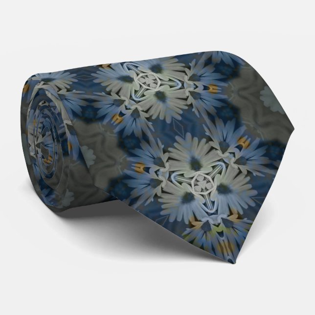 Antique Blue Daisy Floral Tie (Rolled)