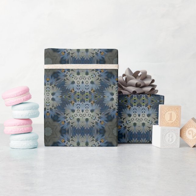 Antique Blue Daisy Floral Wrapping Paper (Baby Shower)
