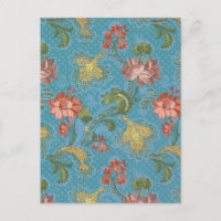 Antique Blue Damask Floral Gold Brocade Design