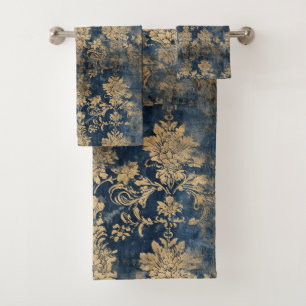 Antique Blue, Damask Print Bath Towel Set