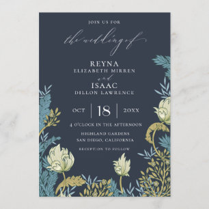 Antique Blue English Floral Wedding Invitation