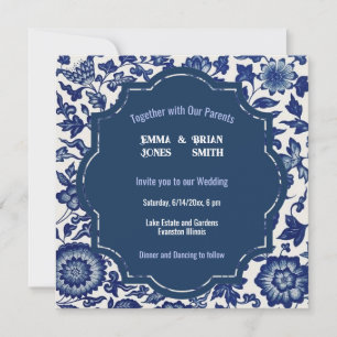 Antique Blue floral Pattern Invitation
