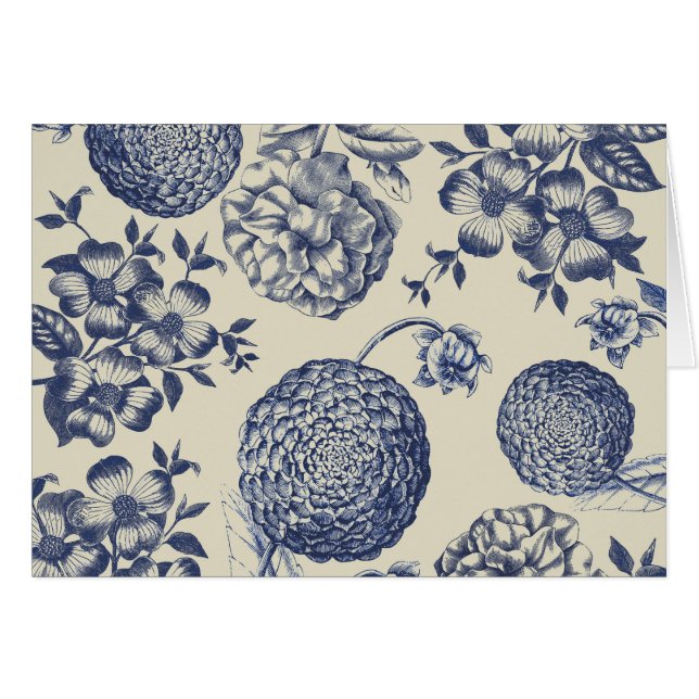 Antique Blue Flower Print Floral (Front Horizontal)