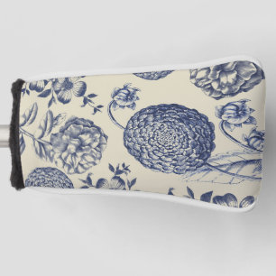 Antique Blue Flower Print Floral Golf Head Cover
