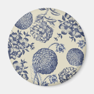 Antique Blue Flower Print Floral Magnet