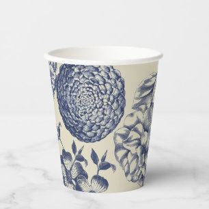 Antique Blue Flower Print Floral Paper Cups