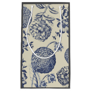 Antique Blue Flower Print Floral Small Gift Bag