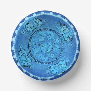 Antique Blue Glass Romantic Heart Faux China Paper Plate