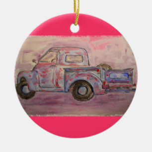 antique blue patina truck ceramic tree decoration