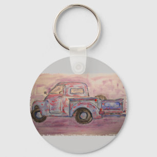 antique blue patina truck key ring