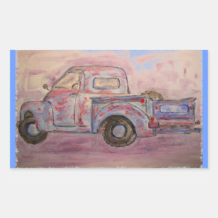 antique blue patina truck rectangular sticker