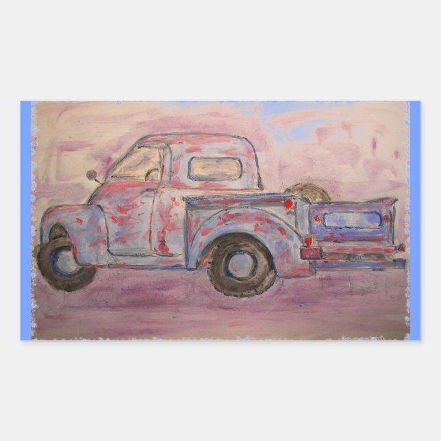 antique blue patina truck rectangular sticker (Front)