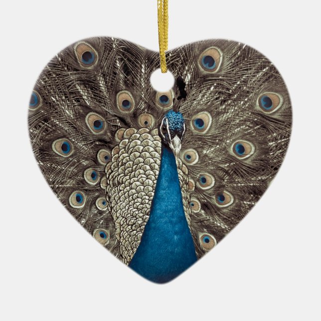 Antique Blue Peacock Ceramic Tree Decoration (Front)