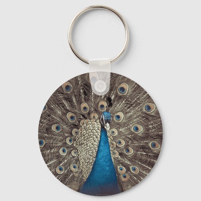 Antique Blue Peacock Key Ring (Front)