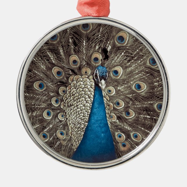 Antique Blue Peacock Metal Tree Decoration (Front)