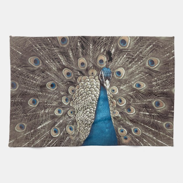 Antique Blue Peacock Tea Towel (Horizontal)