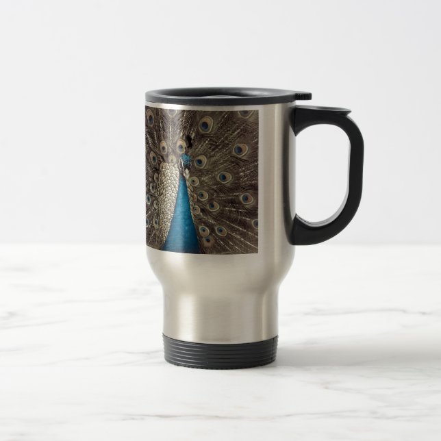 Antique Blue Peacock Travel Mug (Right)