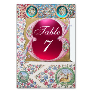 ANTIQUE BLUE PINK FLORAL,FUCHSIA GEMSTONES,PEARLS TABLE NUMBER