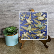 Antique Blue Sea Birds Gull Pelican Seagull