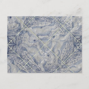 Antique Blue Three Hares Rabbit Tile Mural Postcard