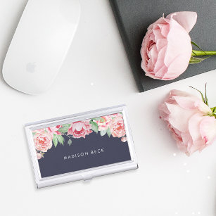 Antique Blush Pink Peony Business Card Holder