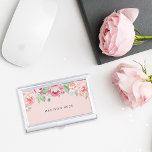 Antique Blush Pink Peony Business Card Holder<br><div class="desc">Elegant and feminine business card case in chic pastel blush pink features a canopy of blush and sage watercolor peony flowers blooming from the top. Personalise with your name,  monogram or business name in modern off-black lettering.</div>