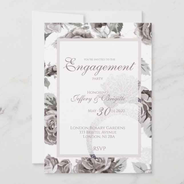 Antique blush pink rose engagement party announcem announcement (Front)