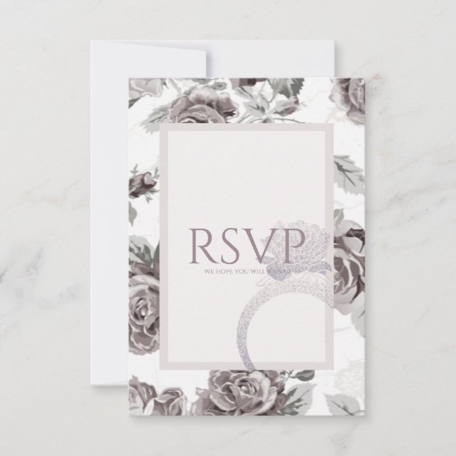 Antique blush pink rose engagement party RSVP card (Front)
