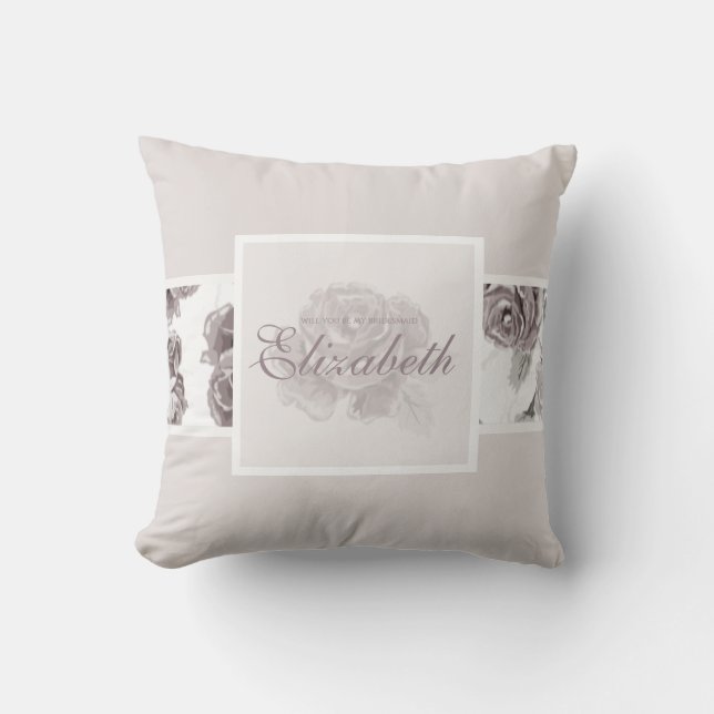 Antique blush pink rose will you be my bridesmaid cushion (Front)