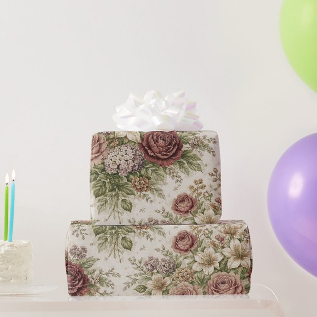 Antique Blush Rose Garden Pattern Wrapping Paper (Party Gifts)