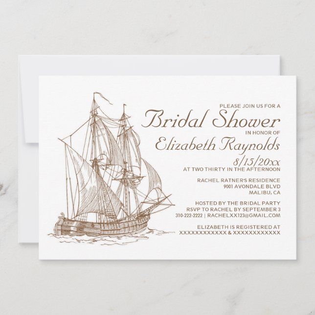 Antique Boat Bridal Shower Invitations (Front)
