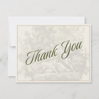 Antique Bohemian Toile Sage Green& Cream Thank You Card
