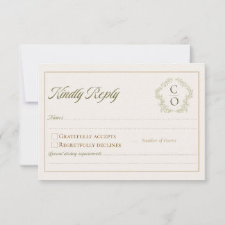 Antique Bohemian Toile Sage Green Wedding RSVP Card