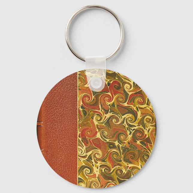 Antique Book Cover, Ornate Swirl Pattern Key Ring (Front)