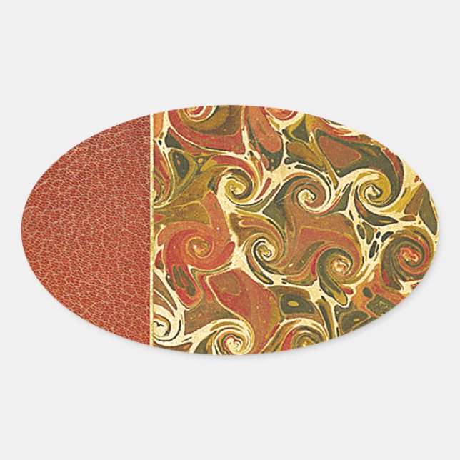 Antique Book Cover, Ornate Swirl Pattern Oval Sticker (Front)
