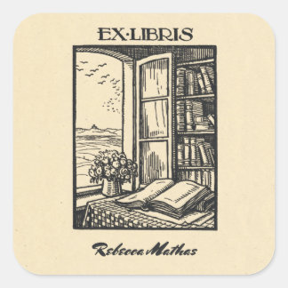 Antique Bookplate Etching Henri Bacher Ex Libris Square Sticker