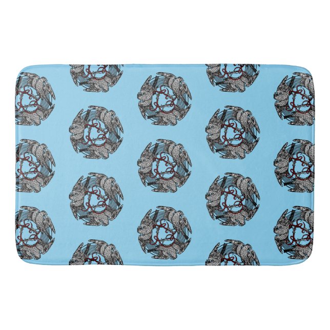 Antique Bookplate Three Hawks William de Morgan Bath Mat (Front)