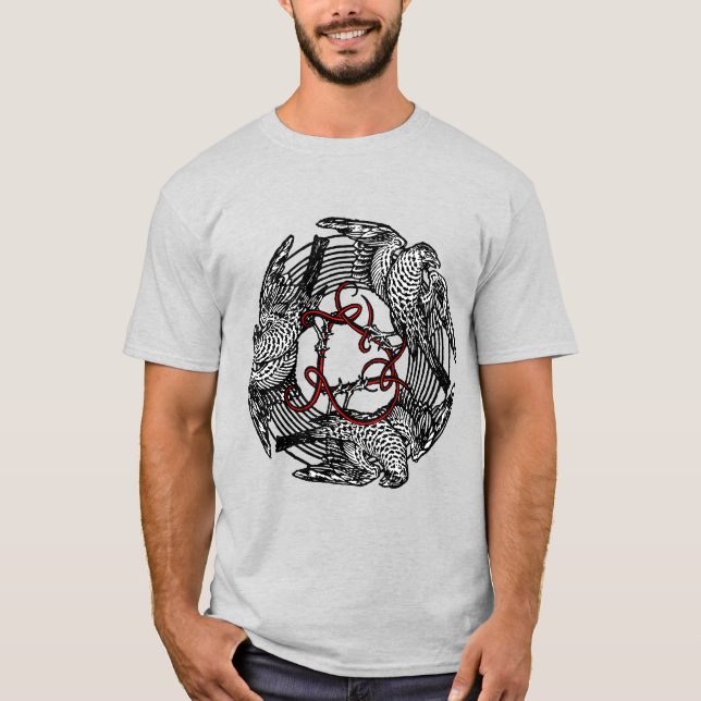 Antique Bookplate Three Hawks William de Morgan T-Shirt (Front)