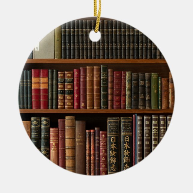 Antique Books Book Lover Ceramic Tree Decoration (Front)