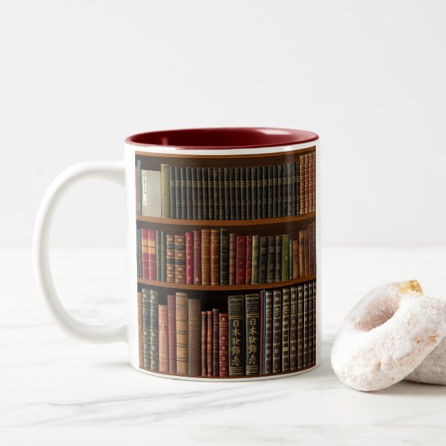 Antique Books Book Lover Two-Tone Coffee Mug (With Donut)