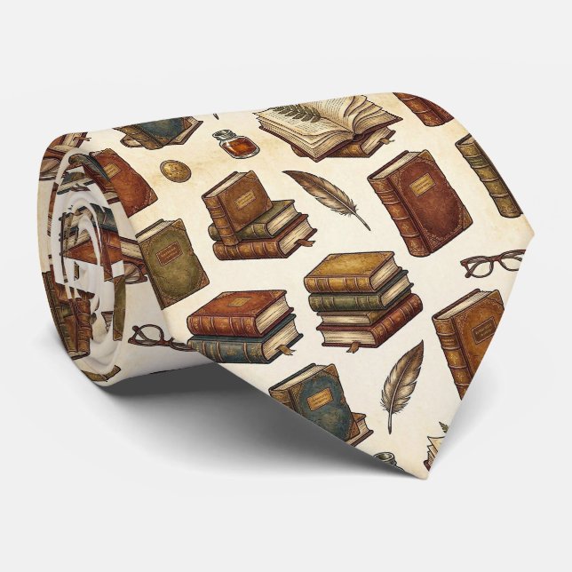 Antique Books Pattern Librarian Antiquarian  Tie (Rolled)