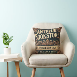 Antique Bookstore Vintage Throw Pillow
